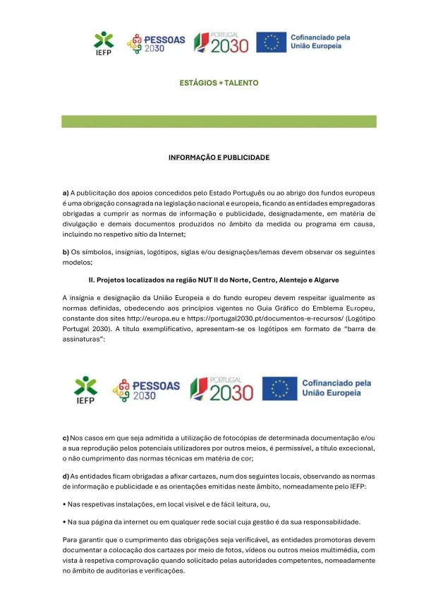 Informação e Publicidade - Medida Estágios + Talento - CMV